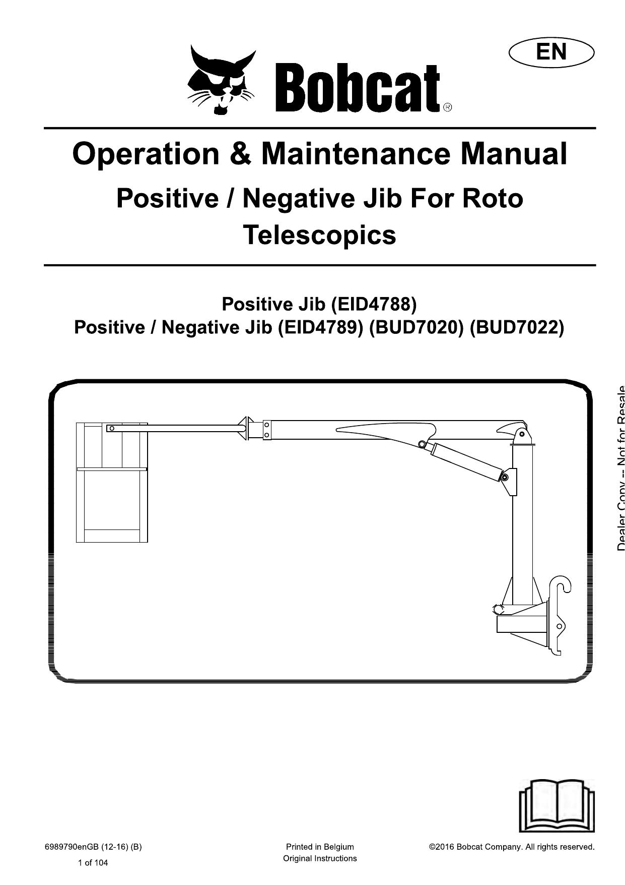 Positive Negative Jib For Roto Telescopics Attachment Operation & Maintenance Manual Bobcat